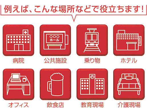 様々な汚物嘔吐物を簡単に処理・クレベリン汚物・嘔吐物処理キット：病院、乗り物、ホテル、飲食店、介護施設、学校、オフィス